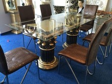 Bronzo Esstisch Barockstil Antik Mäander Retro Konferenztisch Gold NEU