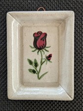 Vintage Amberstone Pottery Wall Hanging Plaque Rose Flower Signed