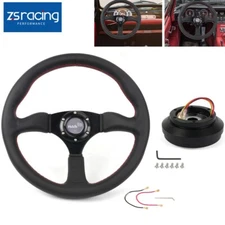 14" Genuine Leather Steering Wheel with Hub Adapter For Ford Mustang 1984-2004