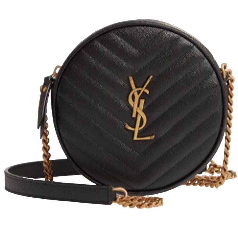 NUOVA BORSA A TRACOLLA ROTONDA SAINT LAURENT ORO NERO CERCHIO IN PELLE