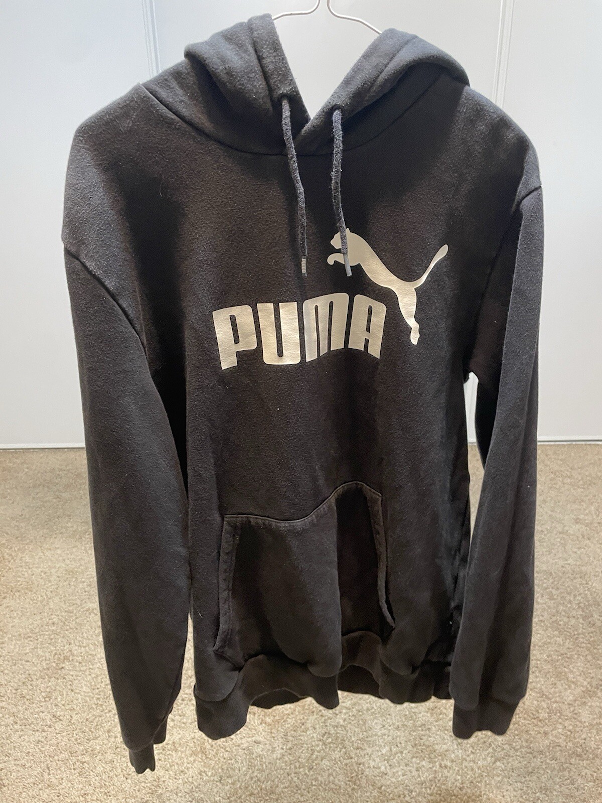 PUMA Essentials Men's Hoodie - Black - Size Large Vintage Faded condition