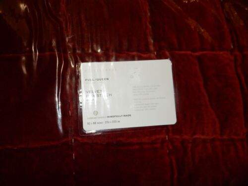 Pottery Barn Velvet Box Stitch Full Queen Quilt Ruby Red