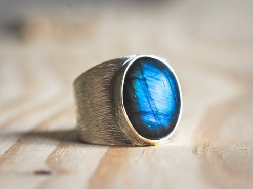 Solid 925 Sterling Silver Natural Blue Fire Labradorite Gemstone Men's Gift Ring - Picture 6 of 11