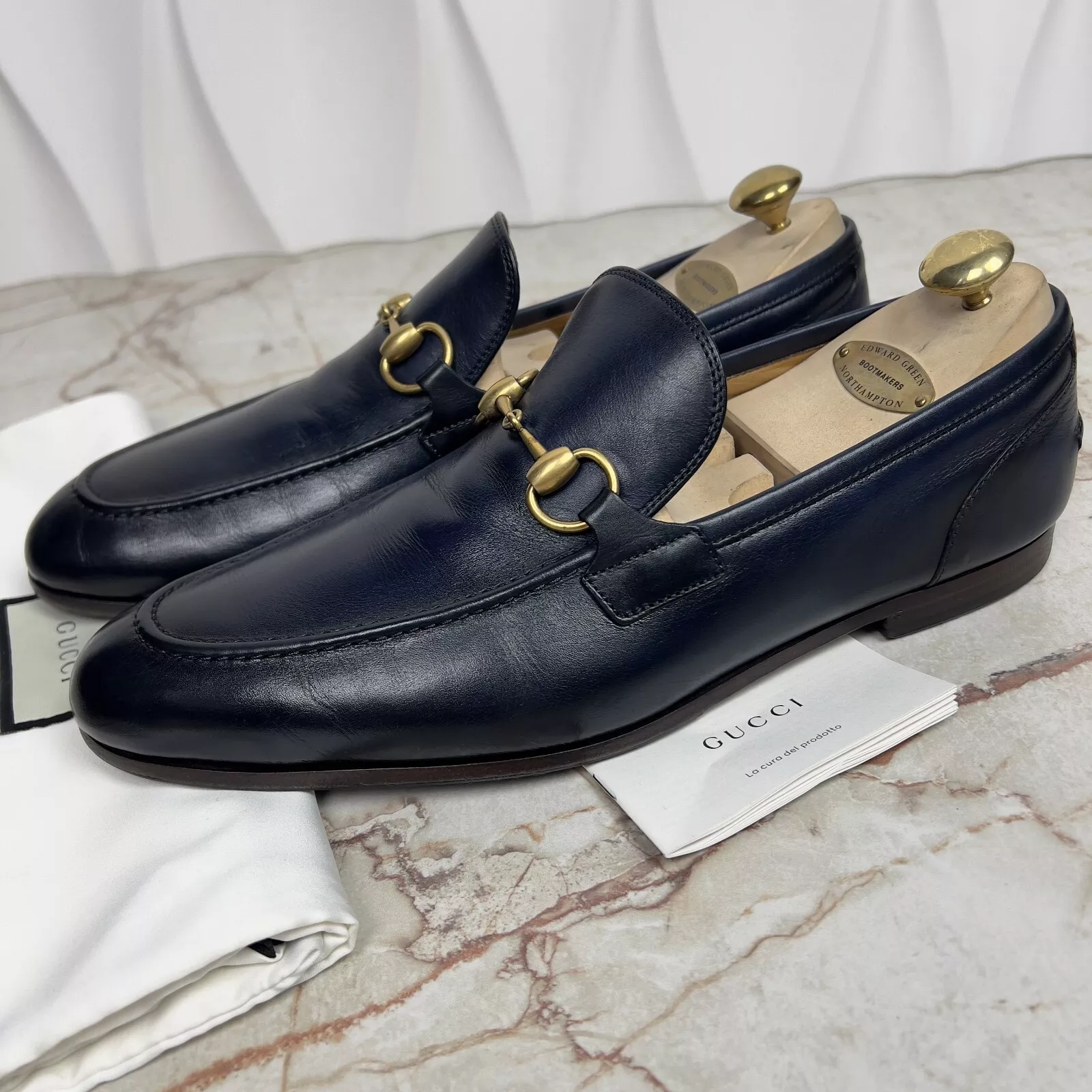 Mocassins Gucci Jordaan Horsebit Penny cuir bleu foncé 8 G 8,5 US