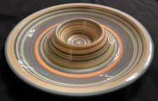 TABLETOPS GALLERY HAND PAINTED AURORA CERAMIC CHIP DIP SERVING PLATTER
