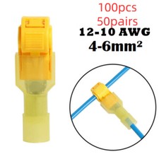  100 T-Taps  Male Disconnect Wire Connectors Yellow 12-10 AWG Terminals US