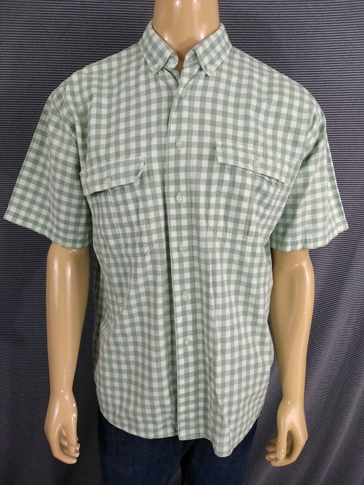 VINTAGE LEVIS SS Cotton Diamond Label Shirt Green… - image 1