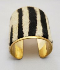 Zebra print leather cuff bracelet on yellow copper Jewelry Animal For Women NEW 