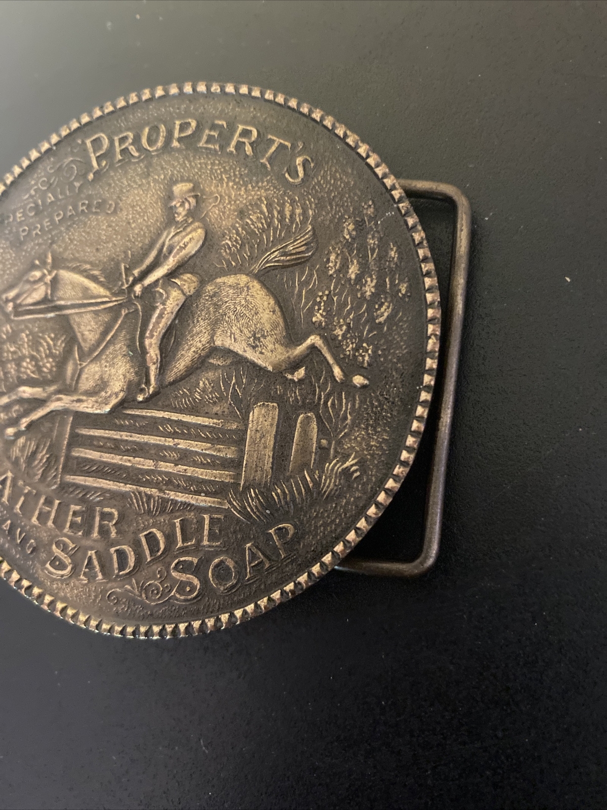 Vintage Equestrian Belt Buckle Propert's Leather and Saddle Soap M36