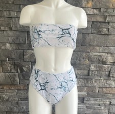 Zaful Marble Print High Waisted Bandeau Bikini Set Size 4
