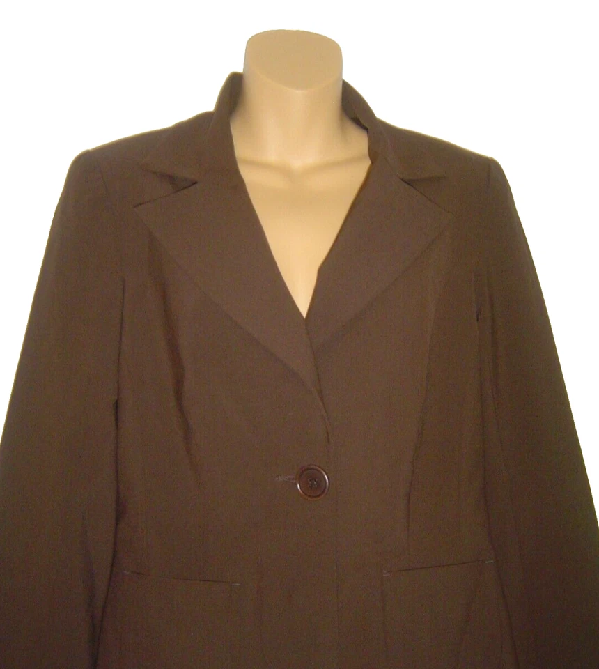Blazer Trina Turk Marrón Oscuro Un Botón Delantero Manga Larga Campana Chaqueta Talla 6 Foto 2 de 4