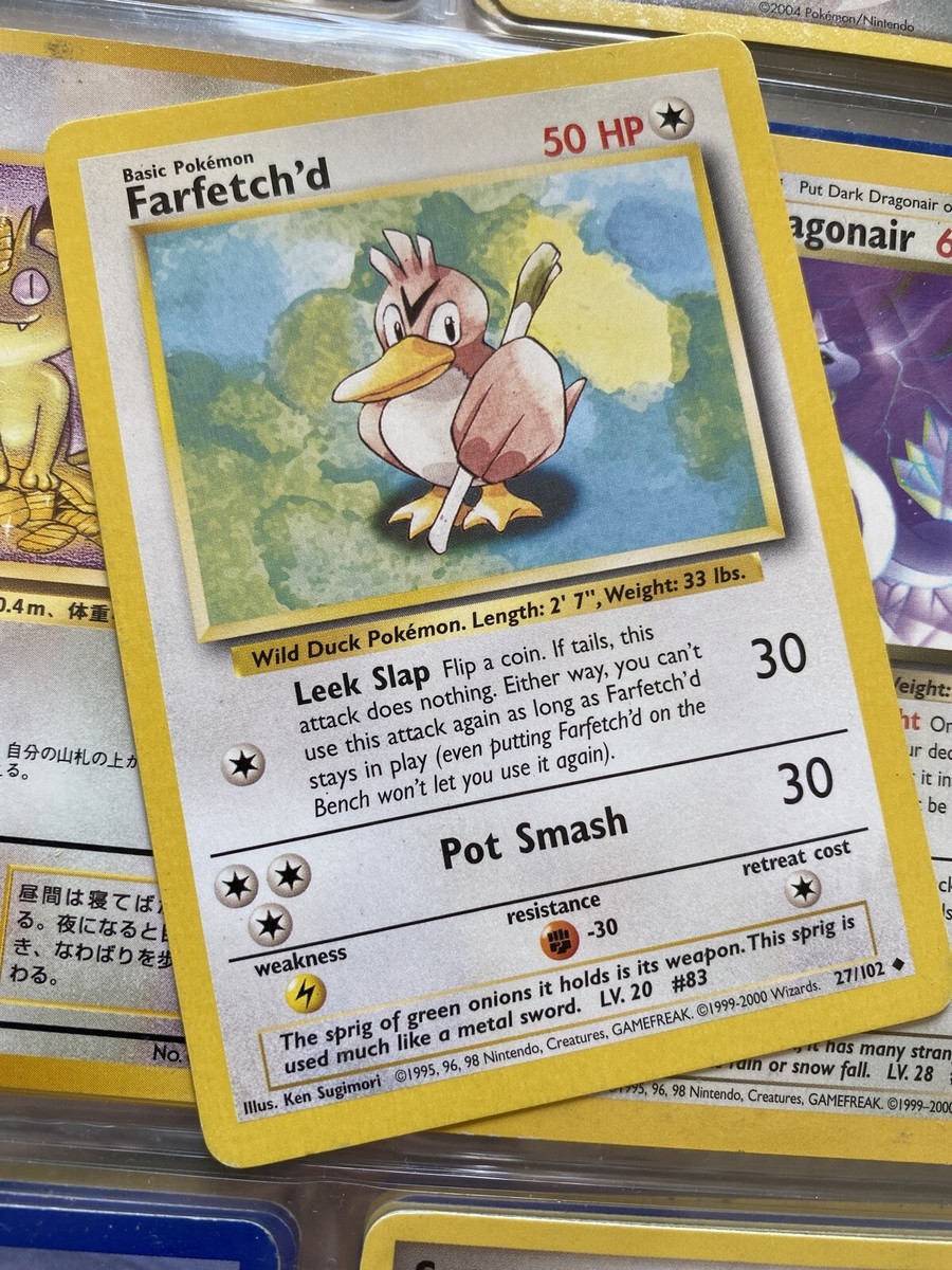 Rare Pokemon Base Set 1st Edition Farfetch'd 27/102 Great Condition