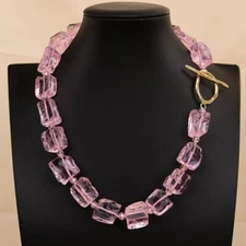 Natural Pink Glass Quartz Rough Nugget Crystal Single Strand Choker Necklace