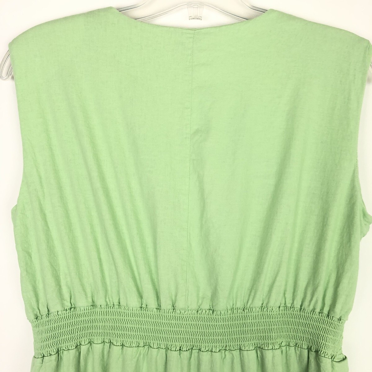 alfani green dress ALFANI Green Sleeveless Smocked Waist Maxi Dress V Neck Linen Blend Size Large