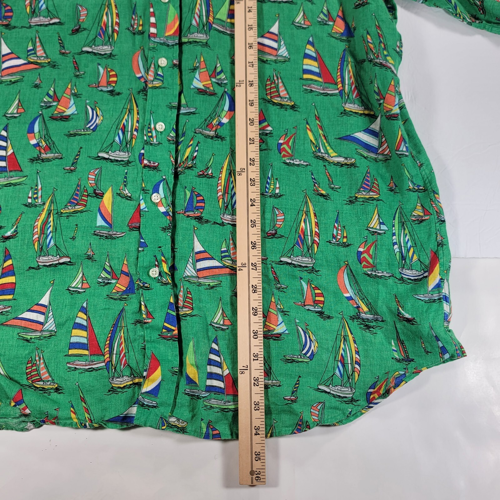 Ralph Lauren Button Shirt Mens XLT Green Linen Sailboat Classic Fit