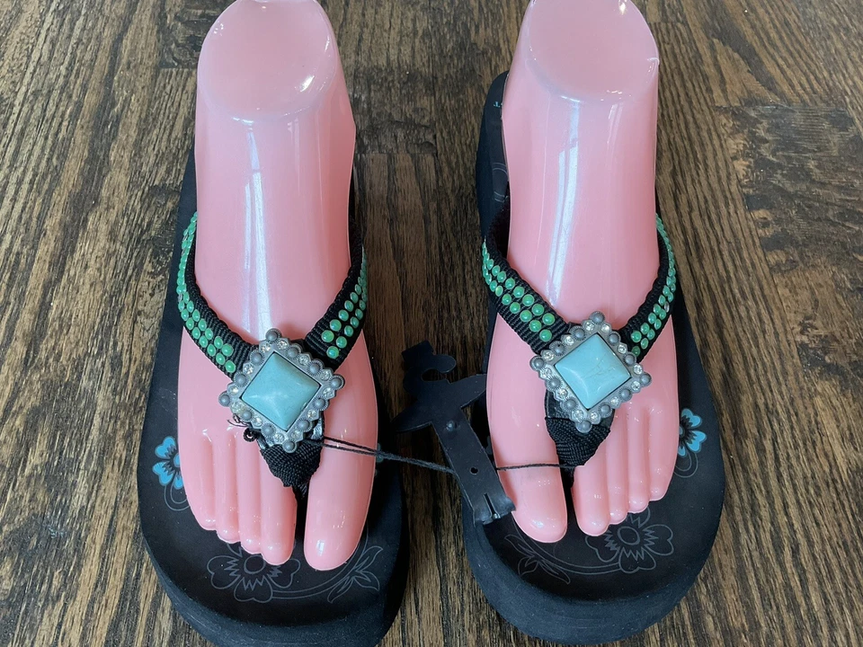 Sandalias de tanga Montana West azules chanclas estrás florales para mujer talla 11 de EE. UU. Foto 2 de 4