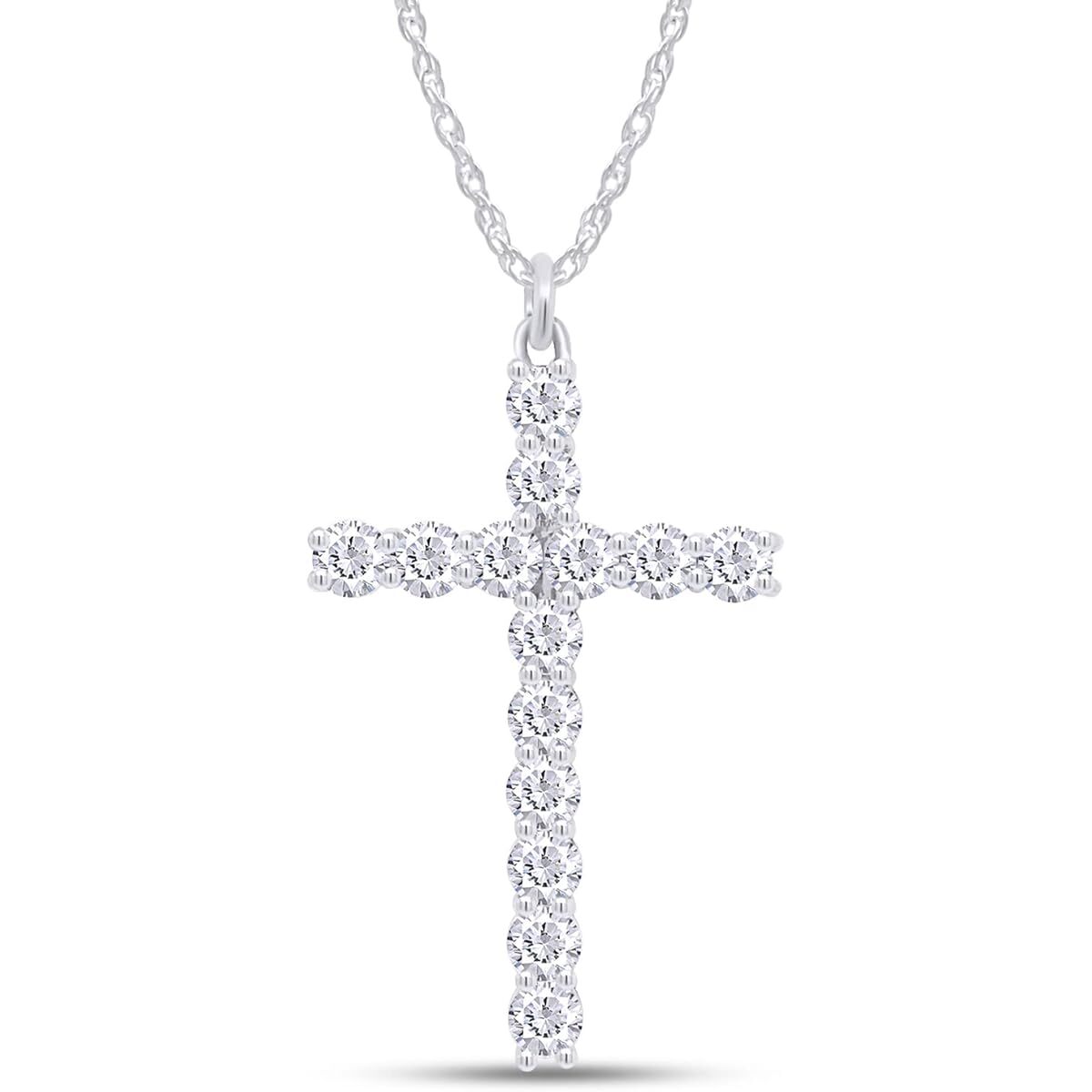 1 Ct Cross Pendant Necklace for Women Lab Grown Diamond 925 Sterling Silver 18"