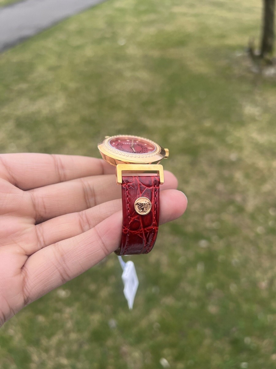 Versace Vanity Red Dial Gold Tone Women's Swiss Watch | eBay