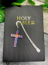 5" Silver-tone Metal Hook Bookmark  2" Acrylic Cross Pendant New Free Ship 60