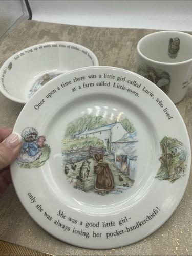 Wedgwood 3 PC MRS TIGGY WINKLE NURSERY SET Beatrix Potter Plate Mug Bowl - Picture 2 of 19
