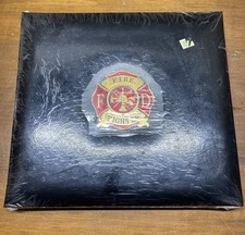 K COMPANY BONDED LEATHER FIREFIGHTER SCRAPBOOK ALBUM w/DIECAST MEDALLION-sealed