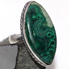 925 Silver Plated Malachite Jewellery Ring Handmade Gemstone Size Us 10 GW