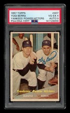 1957 Topps Set-Break #407 Yogi Berra Yankees' Power Hitters Auto PSA 4 AUTO 9