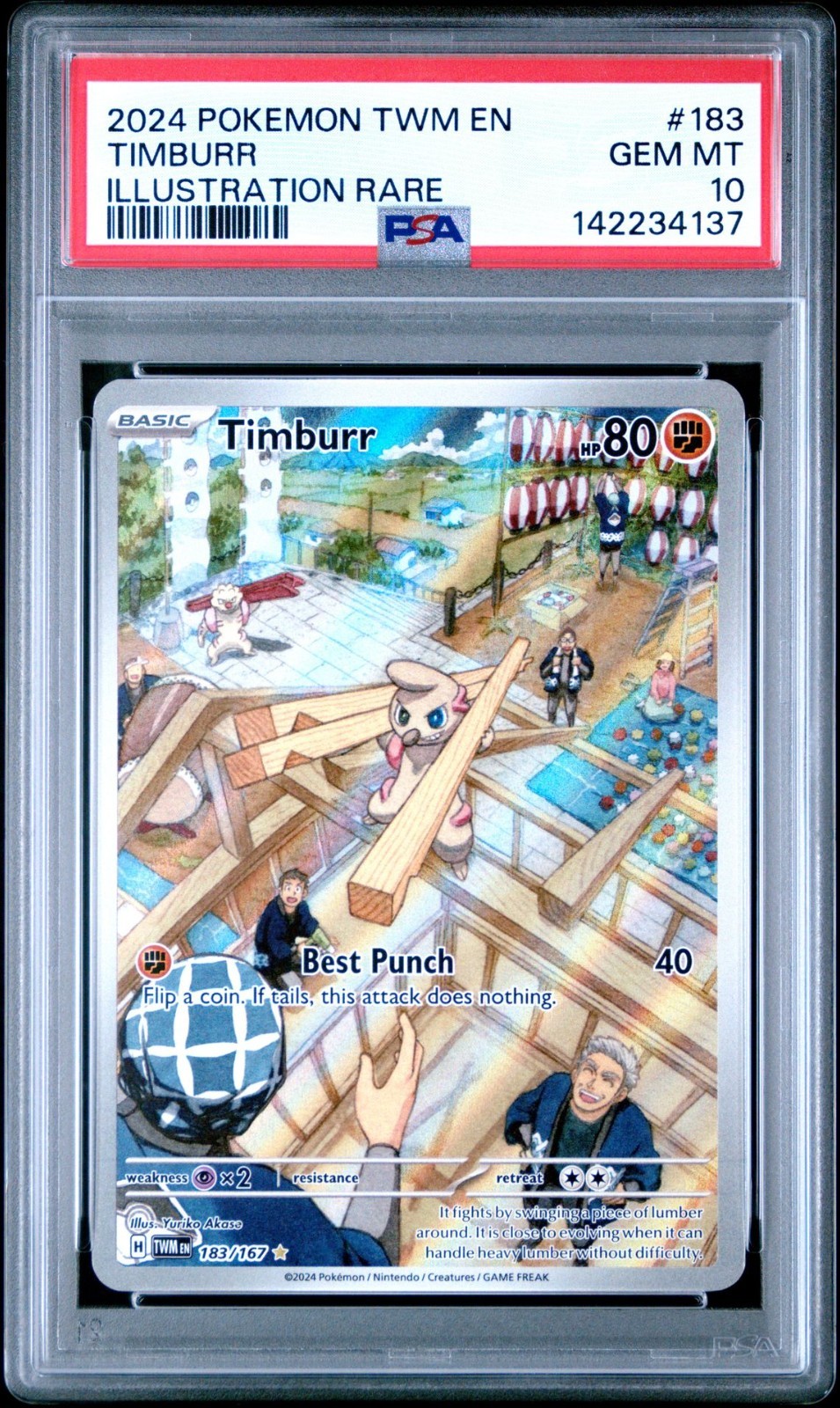 2024 POKEMON TWM EN-TWILIGHT MASQUERADE 183 TIMBURR ILLUSTRATION RARE PSA 10