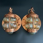 Ein Paar Kunsthandwerk Kupfer und Glas Laterne Wandleuchten