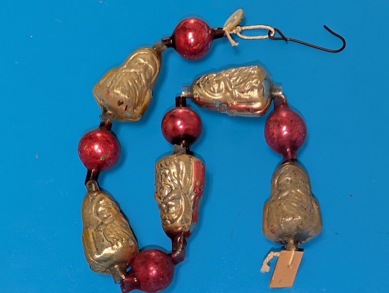 Antique 5 SANTA GARLAND BEADS  on String Christmas Tree Ornament Germany 1920's
