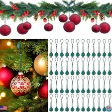 48 Pcs Dark Green Christmas Ornament Hooks, Adjustable Silicone Hangers for
