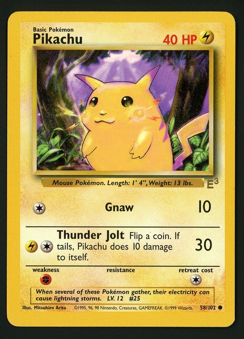 Pikachu LP E3 Promo Stamp - 58/102 Base Set Stamped - Pokemon 1999 WOTC (B)