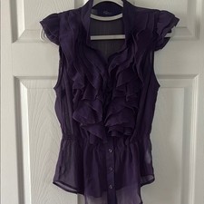 Miley Cyrus & Max Azria Purple Flutter Sleeve Ruffled Blouse