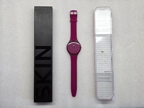 SWATCH SKINROMANCE MAGENTA DIAL MAGENTA SILICONE STRAP WOMEN'S WATCH SVUV100 NEW - Picture 1 of 14
