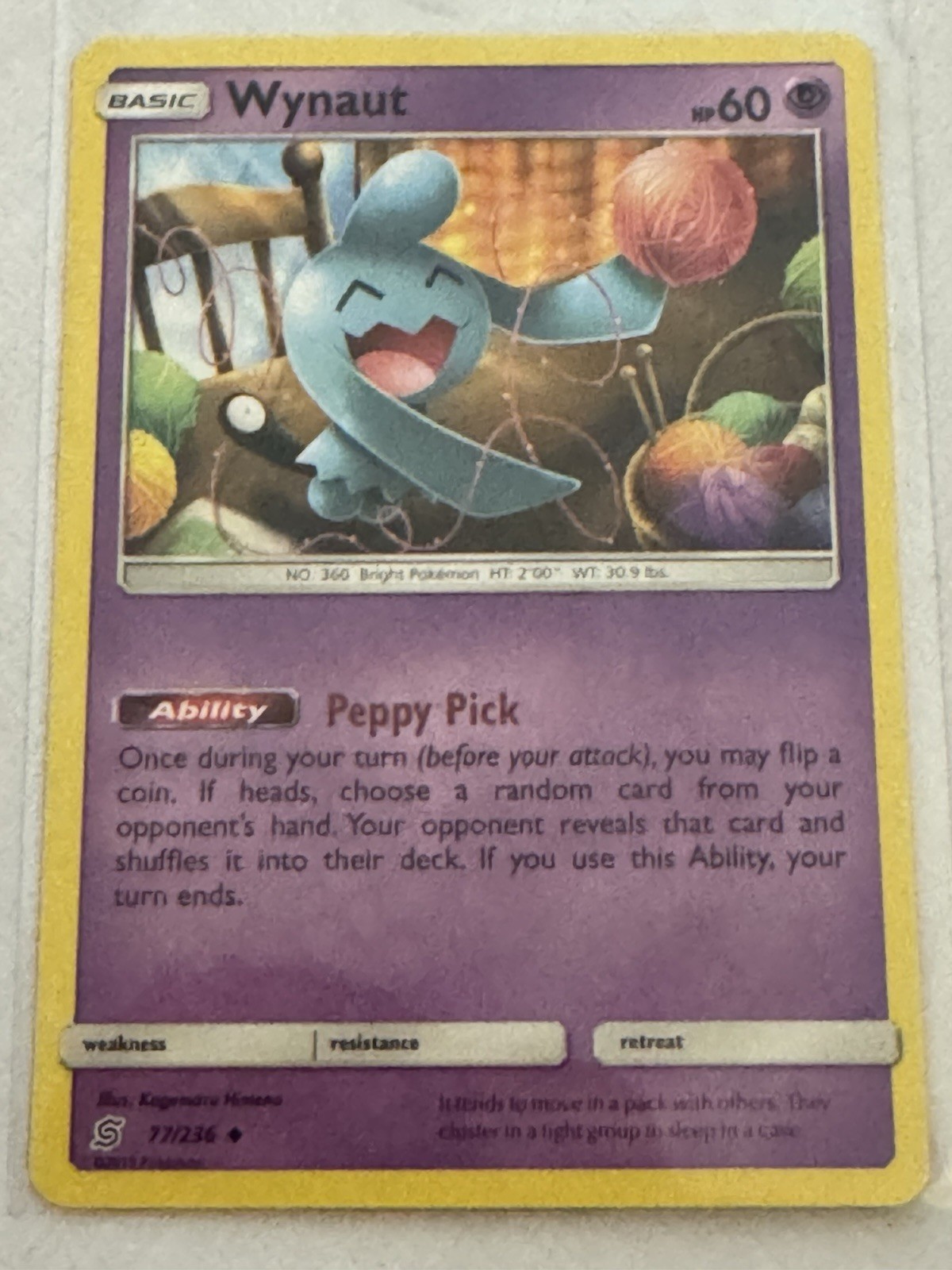 Wynaut 77/236 Regular Uncommon MP Unified Minds 2019 Pokemon TCG Card