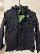 The North Face HyVent Boys L 14/16 Black/Green Hooded Full Zip Nylon Jacket