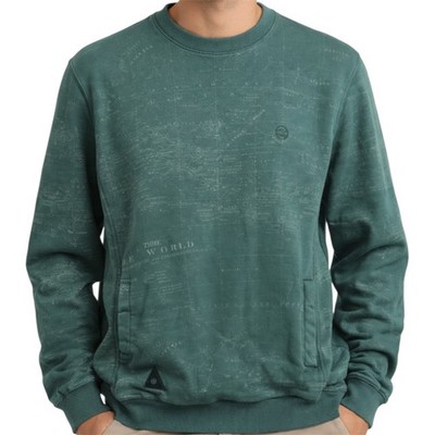 10 Deep Sweatshirt Crew Neck Pullover Pockets The World Map Green Medium