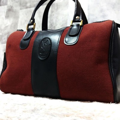 Rare Yves Saint Laurent Ysl Mini Boston Bag Leather Canvas Bordeaux ventes exceptionnelles