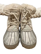 London Fog Girls Snow Boots White Sparkly Grey Size 3 Youth Waterproof