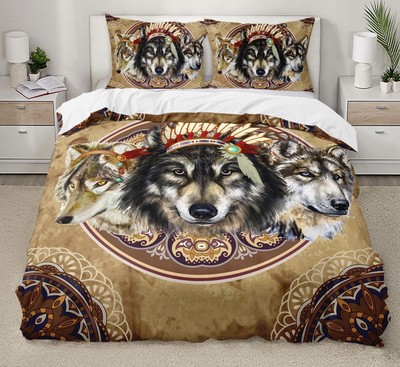 Wolf Native American Dream Catcher Duvet Quilt Cover  Queen Bedding Set 3 Pc NEW