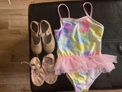 Dance Leotard Size 4T With Capezio Tele Tone Tap Girls 8M Shoes