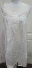 Sleeveless Nightgown - NICE 'N COMFY - 100 Cotton - White - Stitched Floral - S