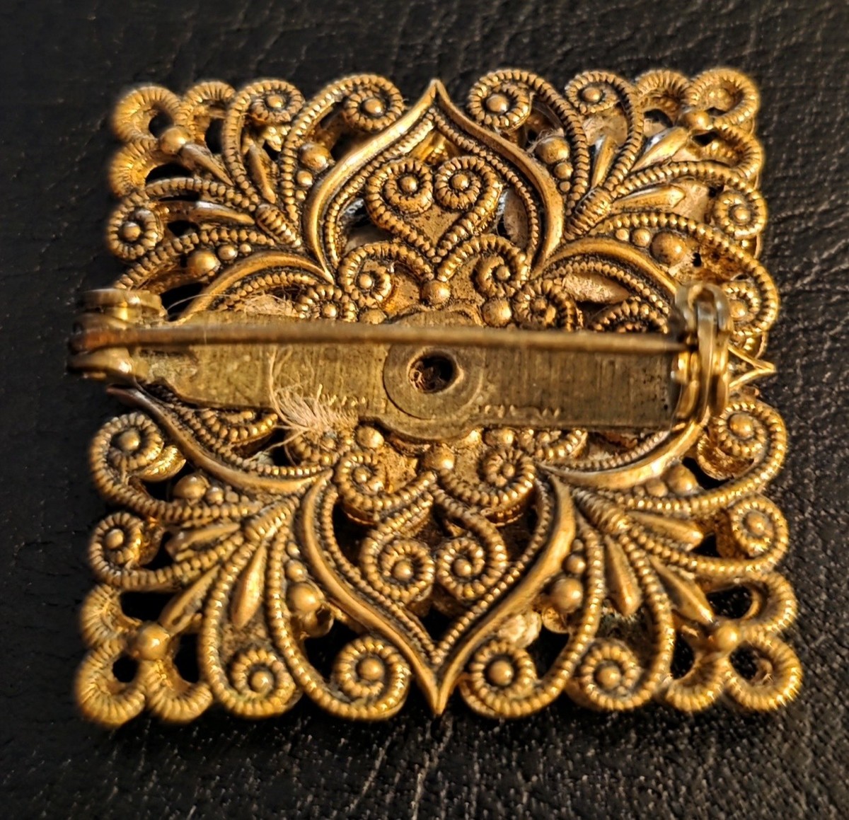 Vintage West Germany Square Filigree Mother of Pearl Brooch Pin 1950s- Signed View 2