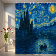 Starry Night Shower Curtain - Artistic Blue Landscape Decor