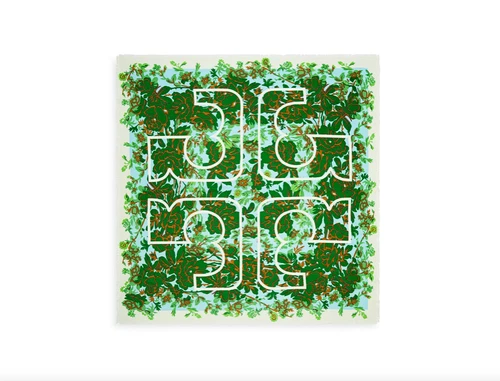 Tory Burch Monogram Rayure Fleurie Square Scarf Silk Wool NEW 54"L x 54"W 145879