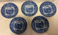 Vintage 5 Royal Tudor Ware England “Red River Blue” Cobalt Blue & White Saucers