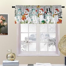 Christmas Curtain Valances Christmas Pine Tree Snowy Kitchen Short Snowman 2