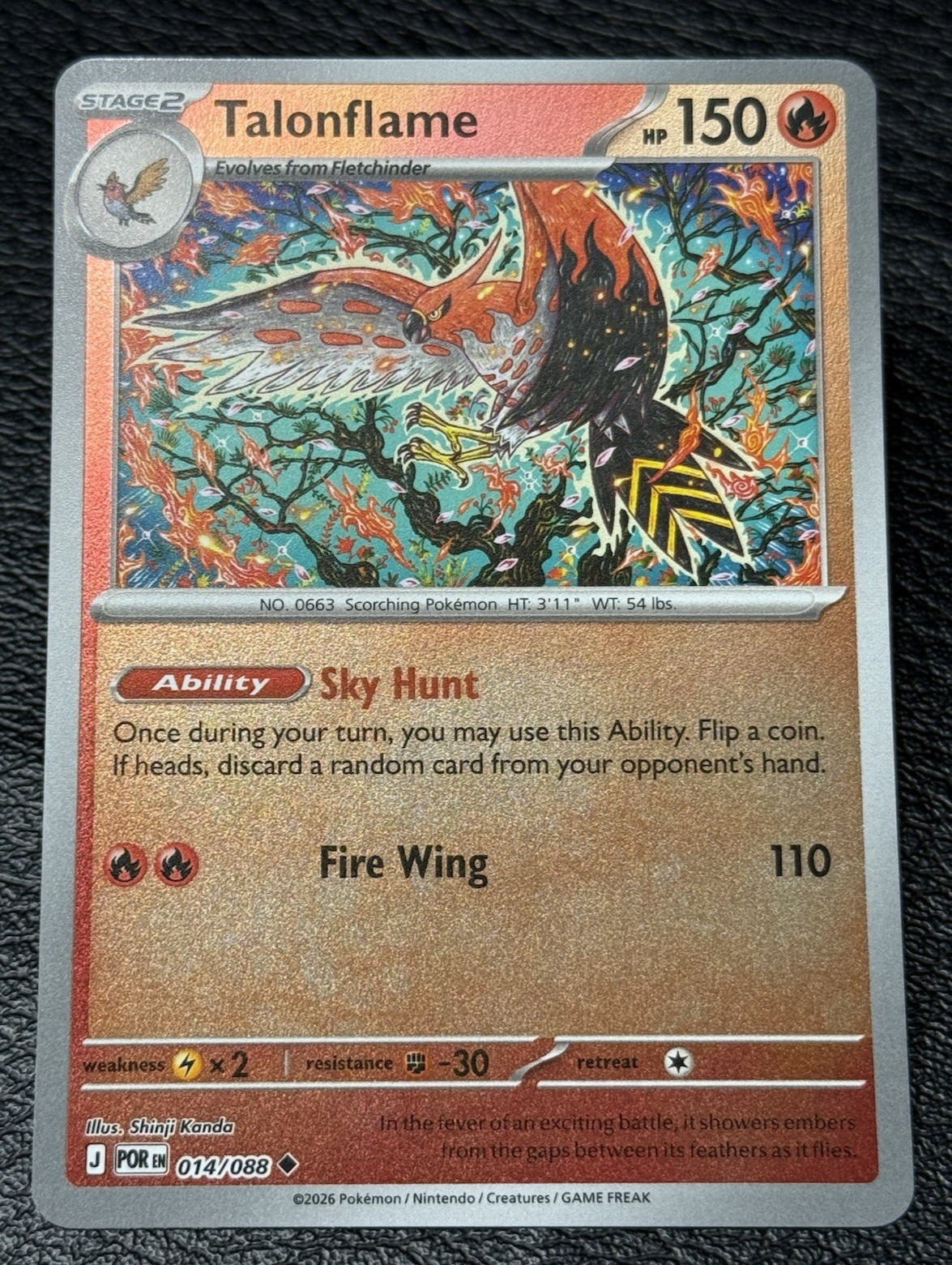Talonflame 014/088 Reverse Holo - Shinji Kanda Art - Pokémon TCG: Perfect Order