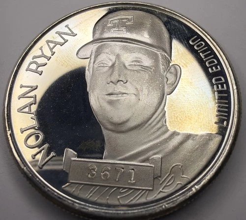 Nolan Ryan Commemorative 1oz .999 Fine Silver PROOF Coin Round T42