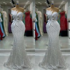 Ivory Prom Dresses Glitter Mermaid 3D Leaf Beaded Crystal Evening Party Gown